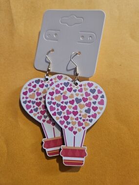 Heart Balloon Dangle Earrings in Pink, Purple & Gold